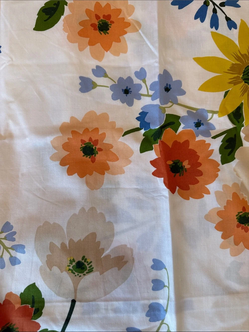 Floral Sunflower Cotton Pillowcase - White with Yellow & Orange Flowers Euro